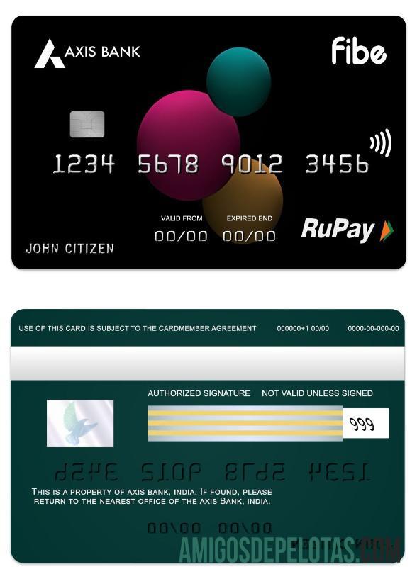 Cartão de crédito Fibe RuPay da Índia Axis Bank amostra